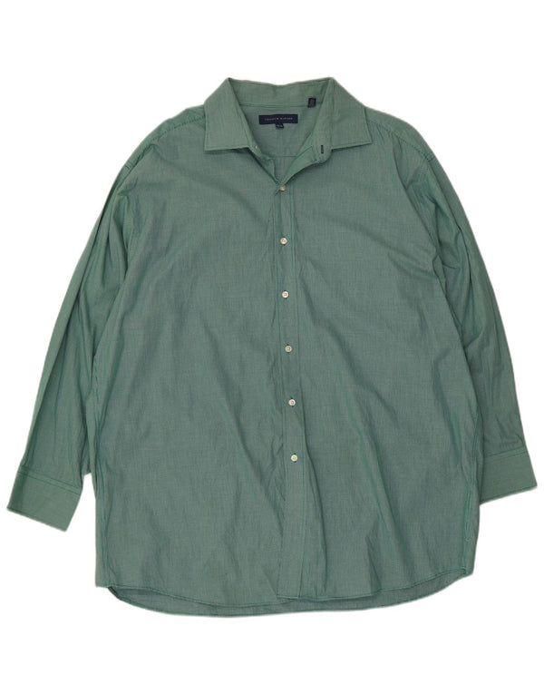 Camicia da uomo Tommy Hilfiger taglia 17 1/2 grande cotone a quadretti verde
