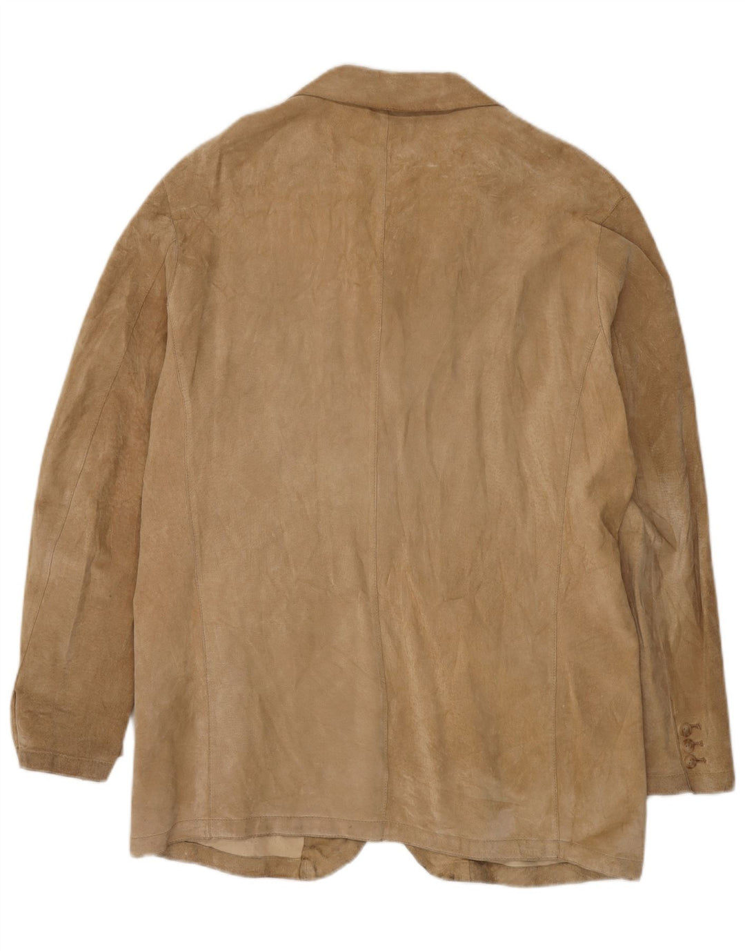 Giacca blazer in pelle scamosciata da uomo a 3 bottoni VINTAGE UK 44 2XL Pelle beige