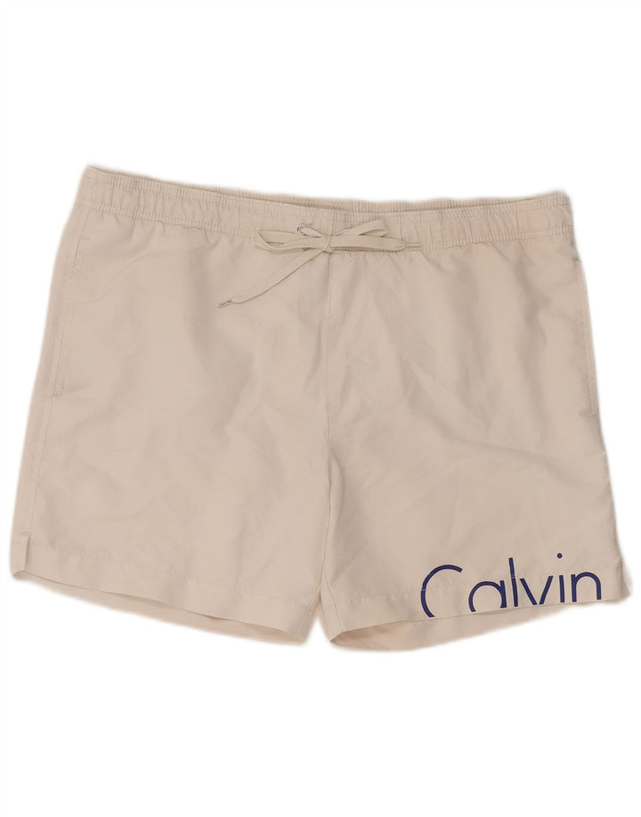 Pantaloncini da bagno grafici da uomo Calvin Klein poliestere bianco medio