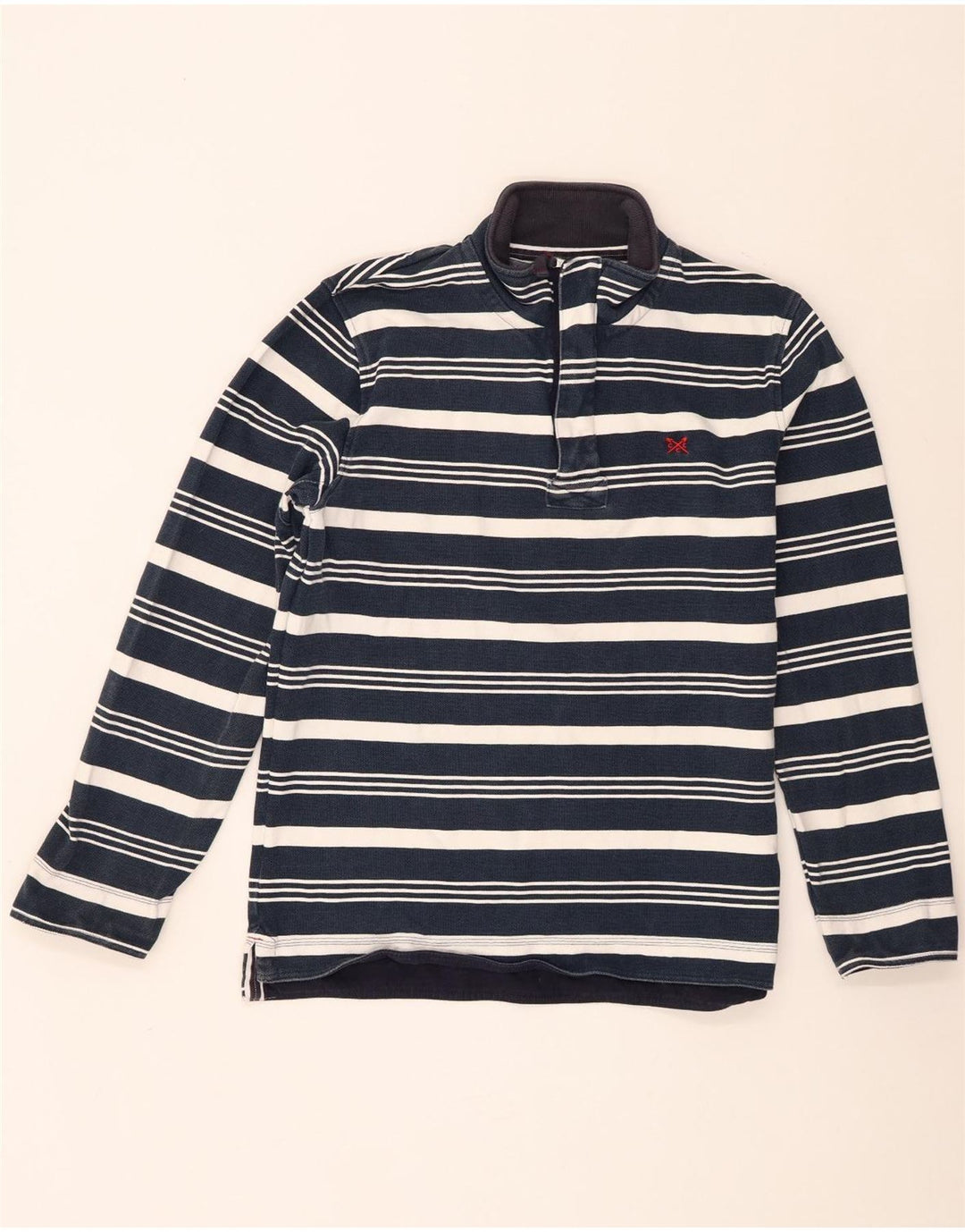 Crew Clothing Felpa da uomo con collo con zip, maglione medio a righe blu navy