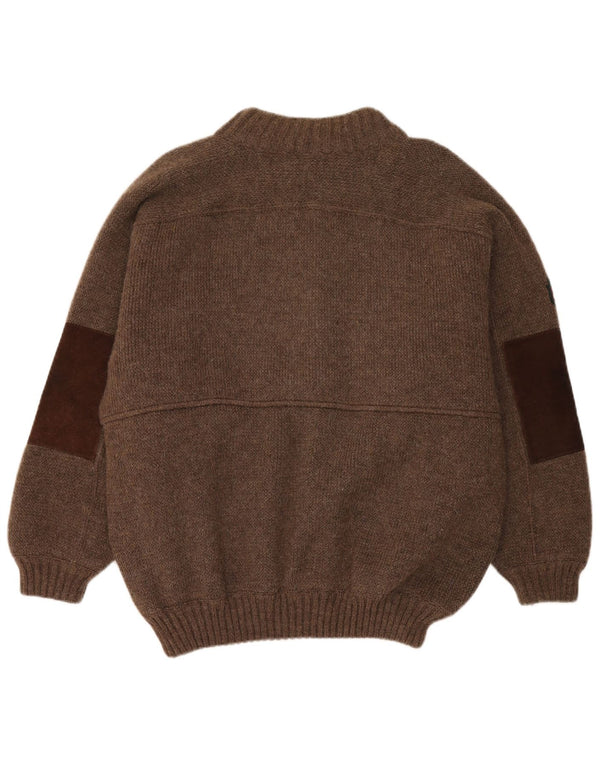 Giubbotto bomber in maglia da uomo vintage UK 40 grande blocco di colore marrone