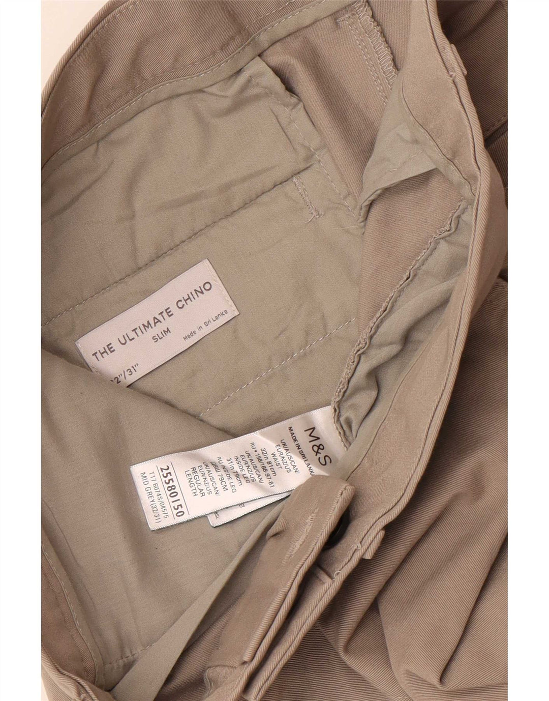 Pantaloni chino slim da uomo Marks & Spencer W32 L31 cotone grigio