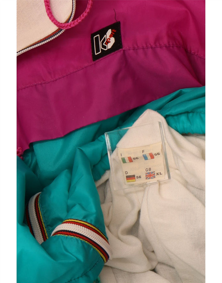 Giacca antipioggia da uomo con cappuccio VINTAGE UK 42 XL Poliammide color block rosa