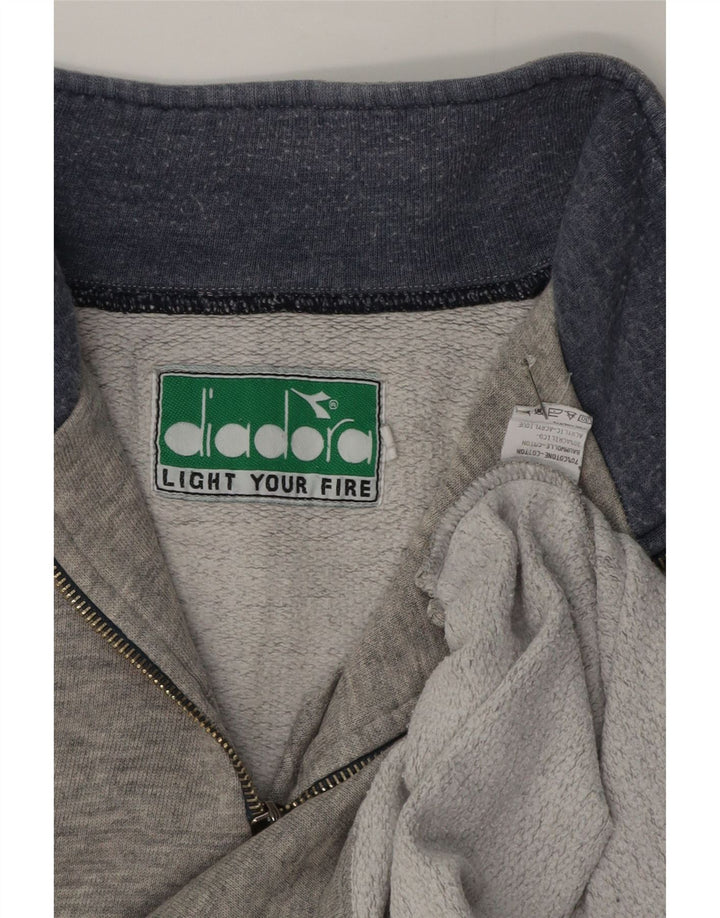 Felpa Diadora da uomo con grafica con zip e collo, maglione grande, colore grigio