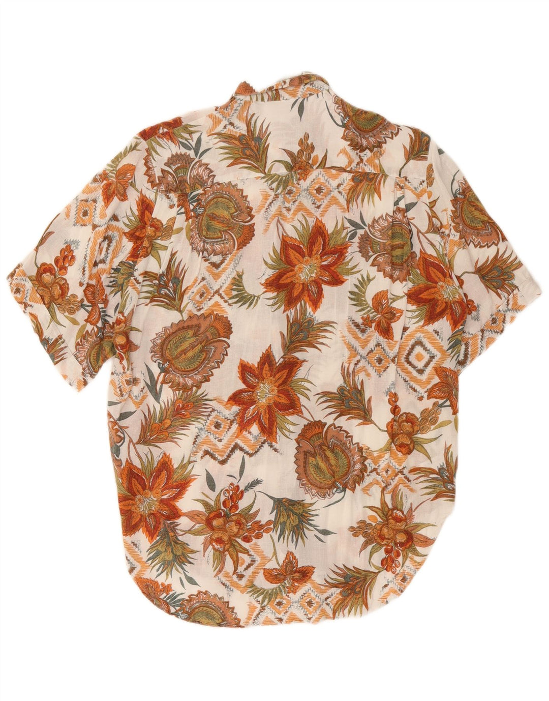 Camicia a maniche corte da donna vintage EU 42 grande floreale bianco sporco