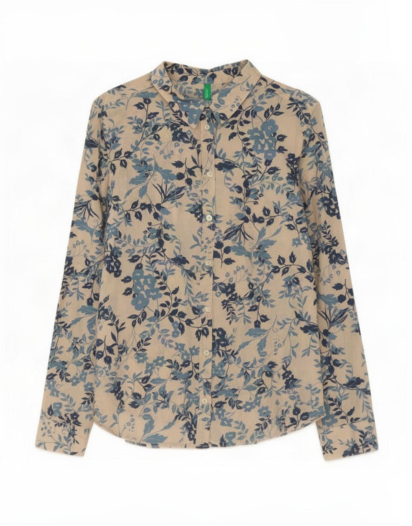 Camicia da donna Benetton UK 16 grande cotone floreale blu