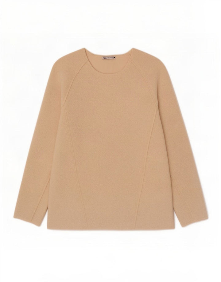Maglione maglione con scollo a barca da donna Zara UK 14 Poliestere beige medio