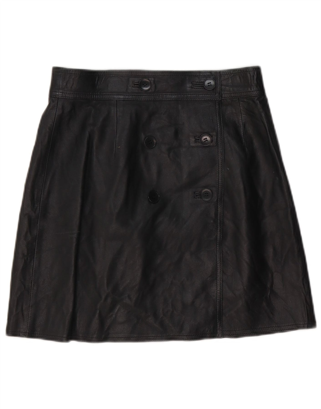 Gonna in pelle vintage da donna W28 media nera