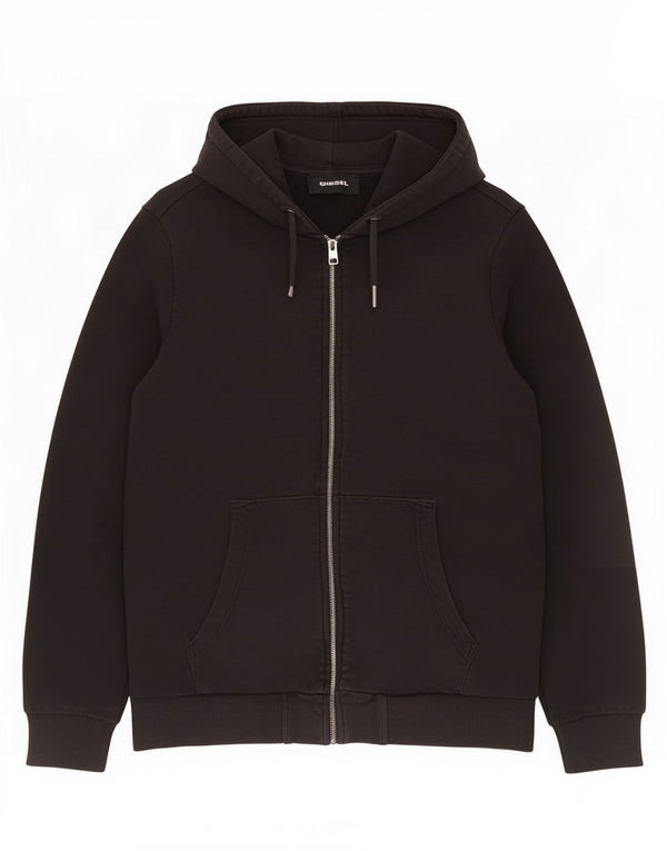 Maglione con cappuccio e zip grafica da uomo Diesel grande nero