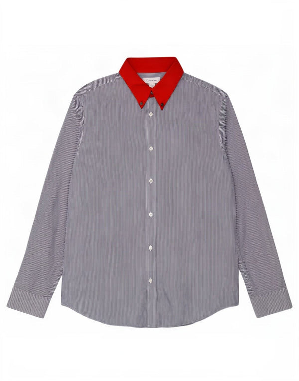 Camicia da uomo Calvin Klein grande in cotone gessato blu