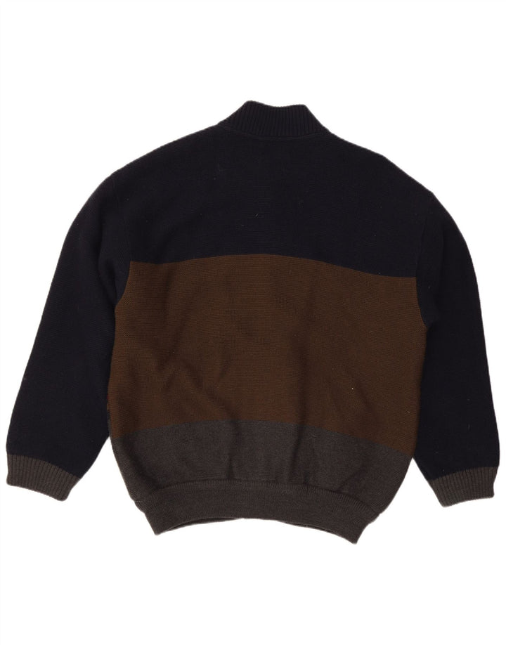 Maglione cardigan da uomo Settebello XL in lana color block blu navy