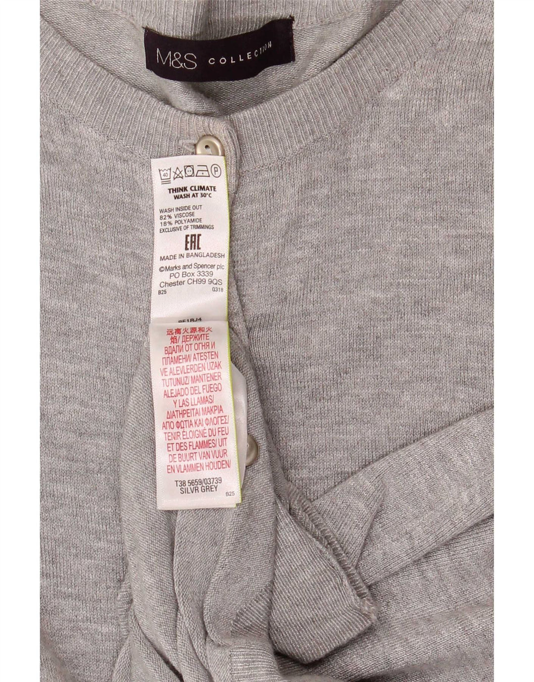 Maglione cardigan da donna Marks & Spencer UK 14 Grande viscosa screziata grigia