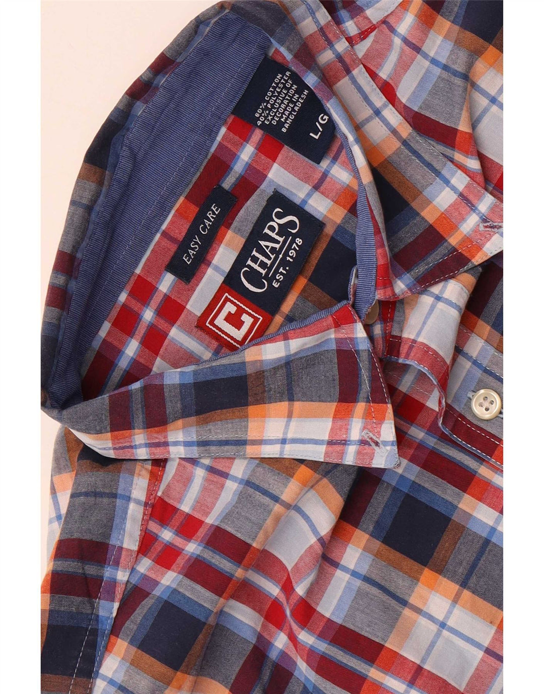 Chaps Camicia a maniche corte da uomo in cotone a quadri multicolore grande
