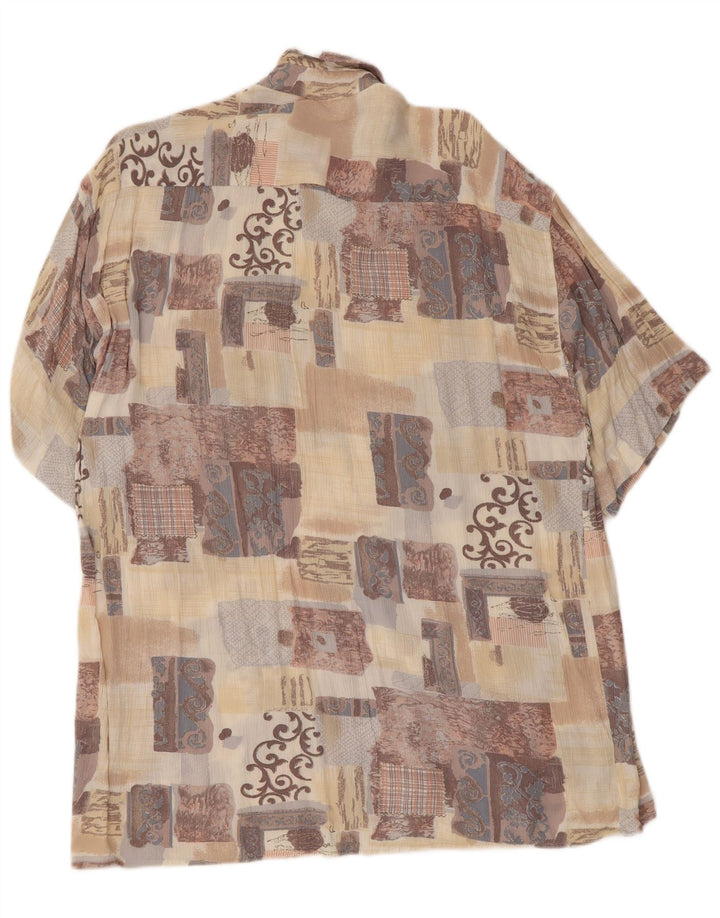 Camicia vintage da uomo a maniche corte grande patchwork beige