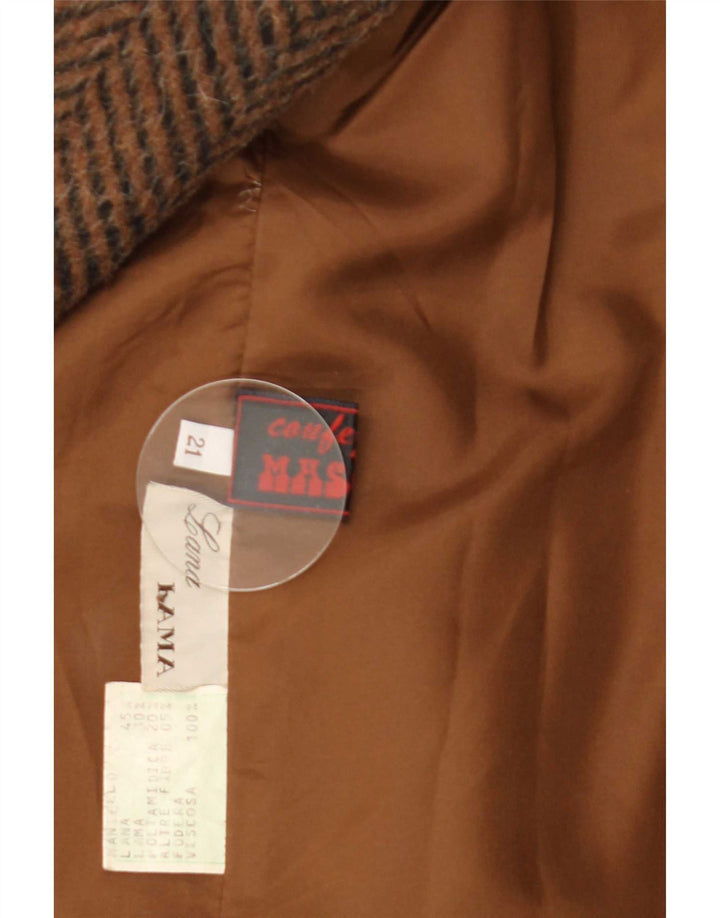 Cappotto doppiopetto vintage da donna UK 14 grande lana a spina di pesce marrone