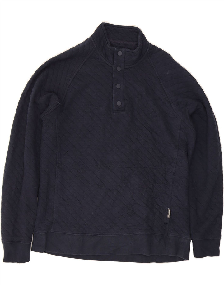 EDDIE BAUER Mens Button Neck Sweatshirt Jumper Medium Navy Blue Cotton Vintage Eddie Bauer and Second-Hand Eddie Bauer from Messina Hembry 