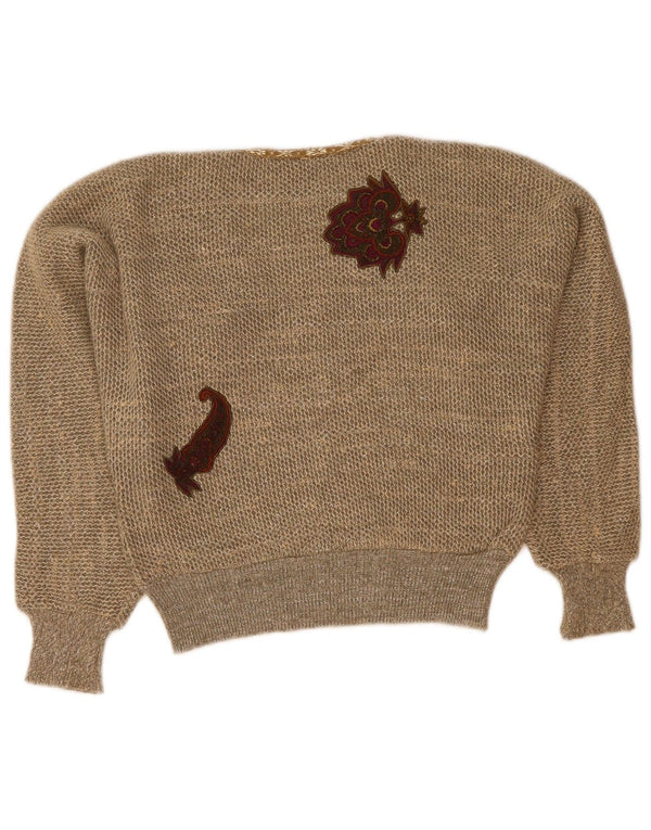 Maglione corto con scollo a V da donna Giusi Slaviero UK 14 Large Beige Paisley