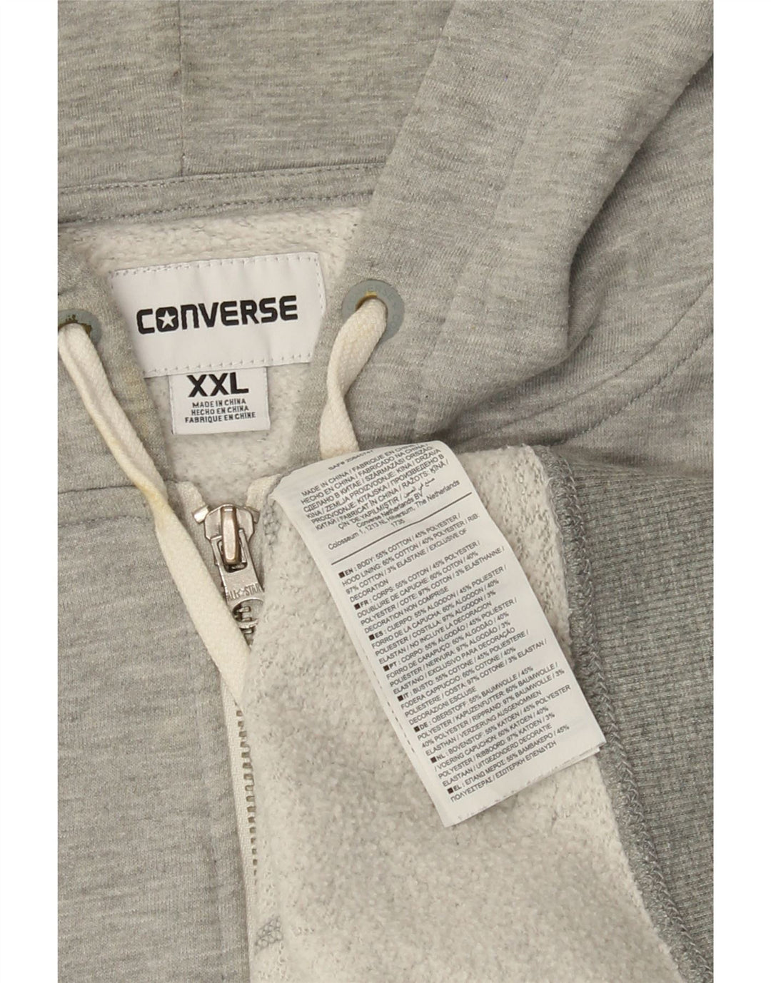 Maglione con cappuccio e zip da uomo CONVERSE 2XL in cotone grigio