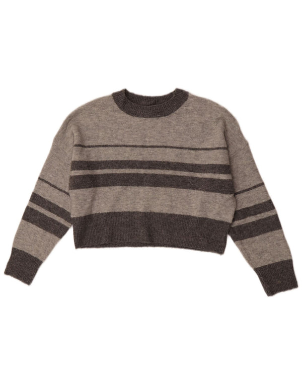 Maglione maglione girocollo da donna Petite Crop Topshop UK 8 piccolo grigio a righe