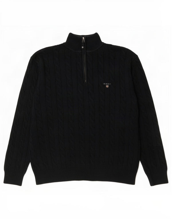 Gant Maglione da uomo con zip e collo grande in cotone blu navy