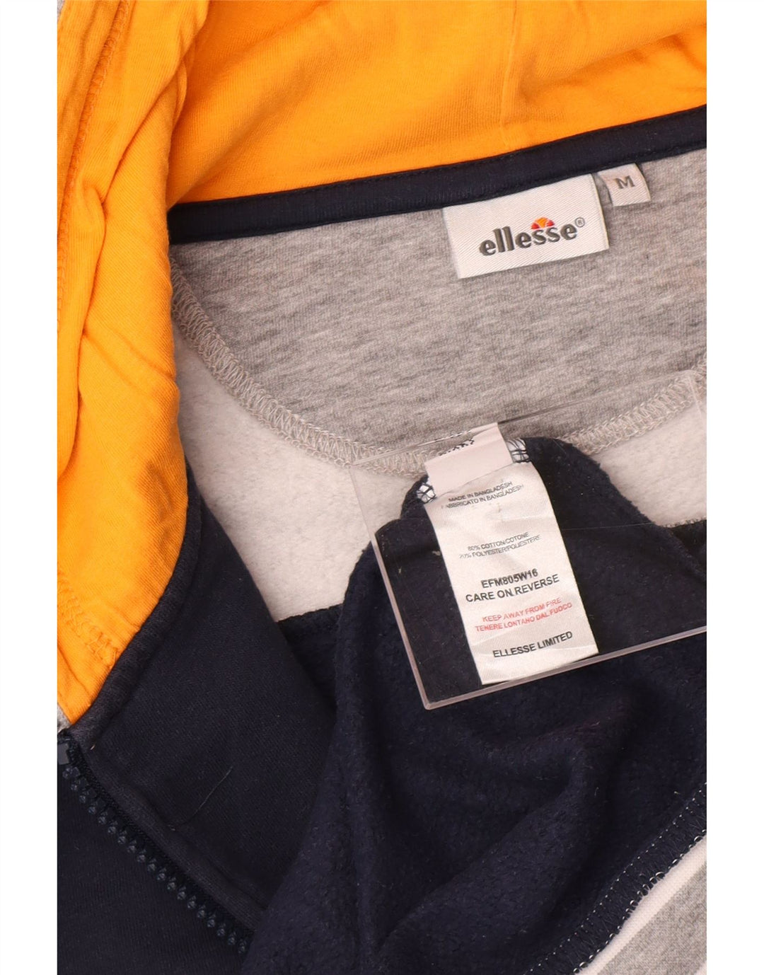 ELLESSE Mens Graphic Zip Hoodie Sweater Medium Navy Blue Colourblock Vintage Ellesse and Second-Hand Ellesse from Messina Hembry 