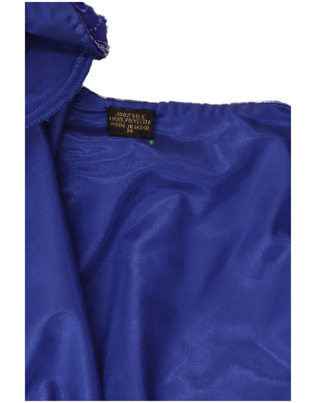 Giacca blazer corta da donna vintage UK 14 seta blu medio