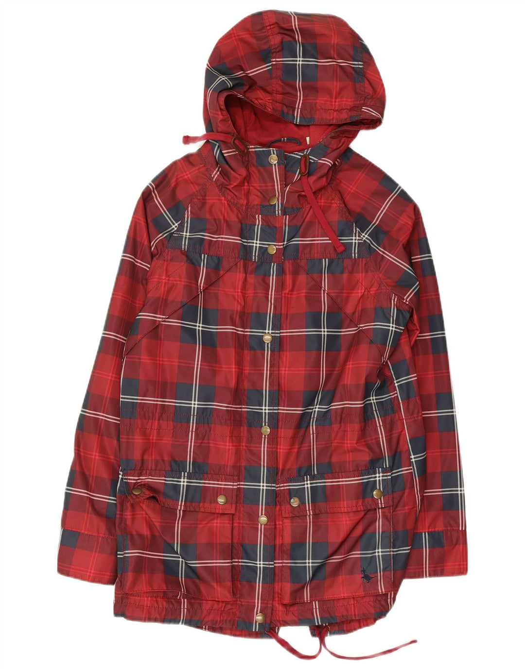JACK WILLS Giacca antipioggia oversize da donna con cappuccio UK 6 XS Poliestere a quadri rossi