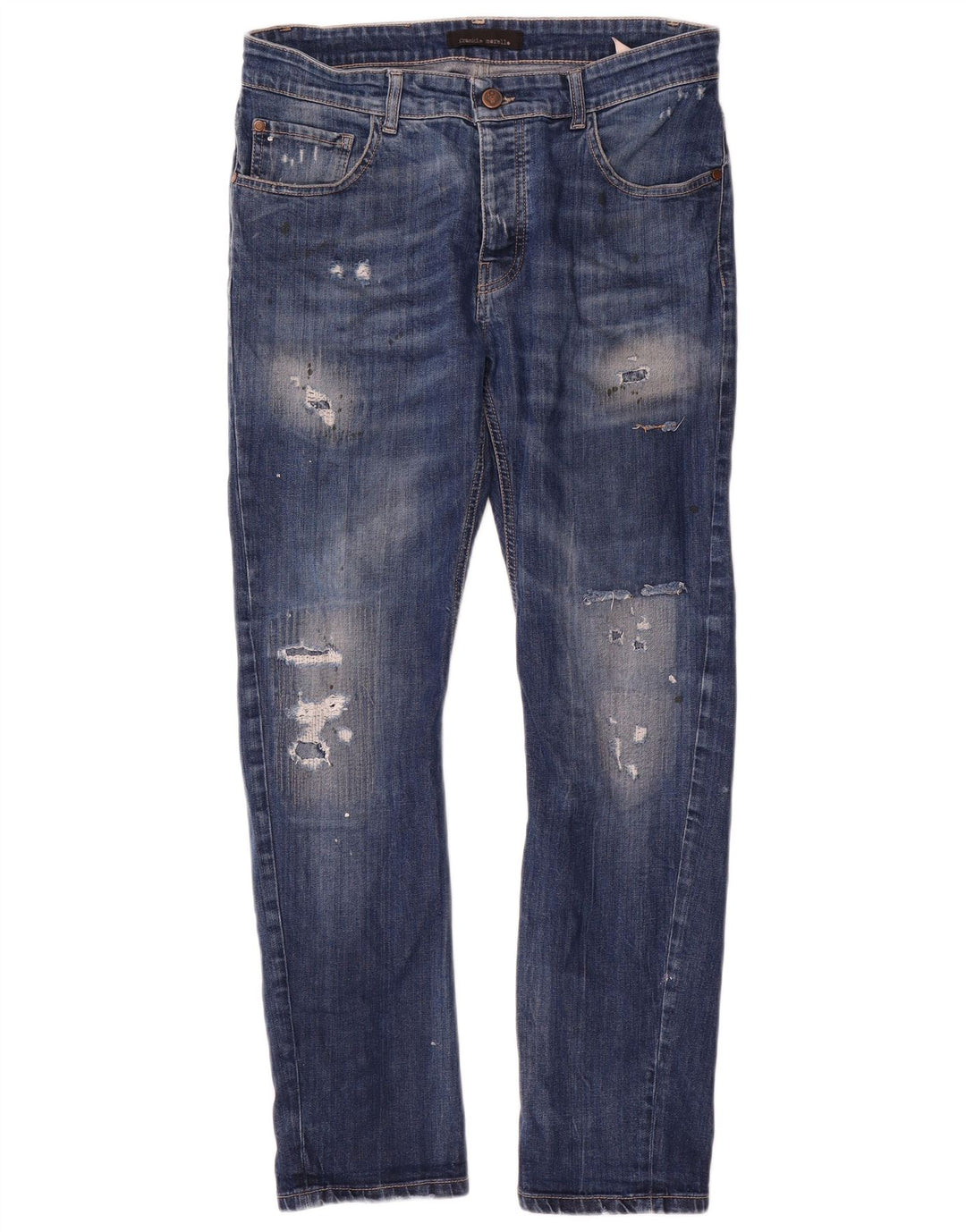 Jeans slim invecchiati da uomo Frankie Morello W34 L29 cotone blu