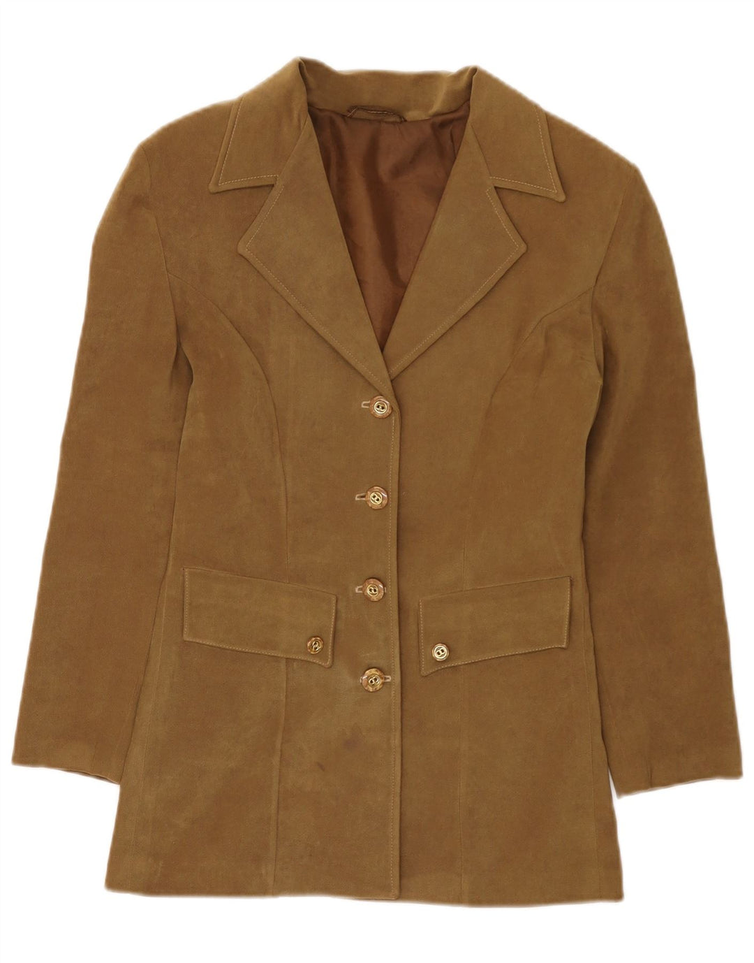 Giacca blazer vintage da donna a 4 bottoni UK 10 piccola kaki
