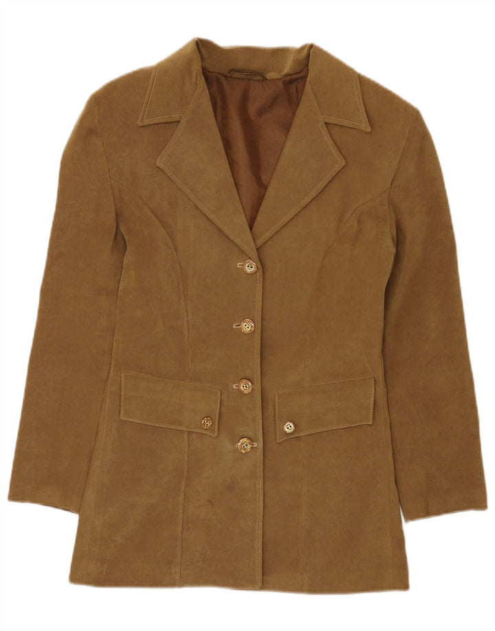Giacca blazer vintage da donna a 4 bottoni UK 10 piccola kaki