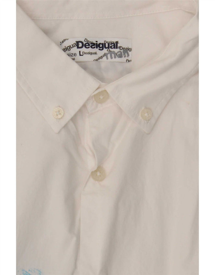 Desigual Camicia a maniche corte da uomo con motivo astratto, grande, bianca