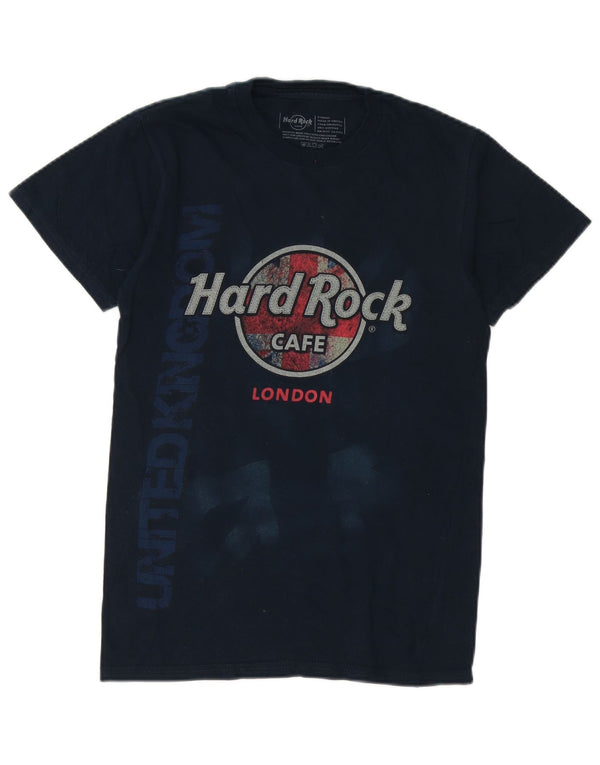 T-shirt grafica da uomo Hard Rock Cafe London XS in cotone blu navy