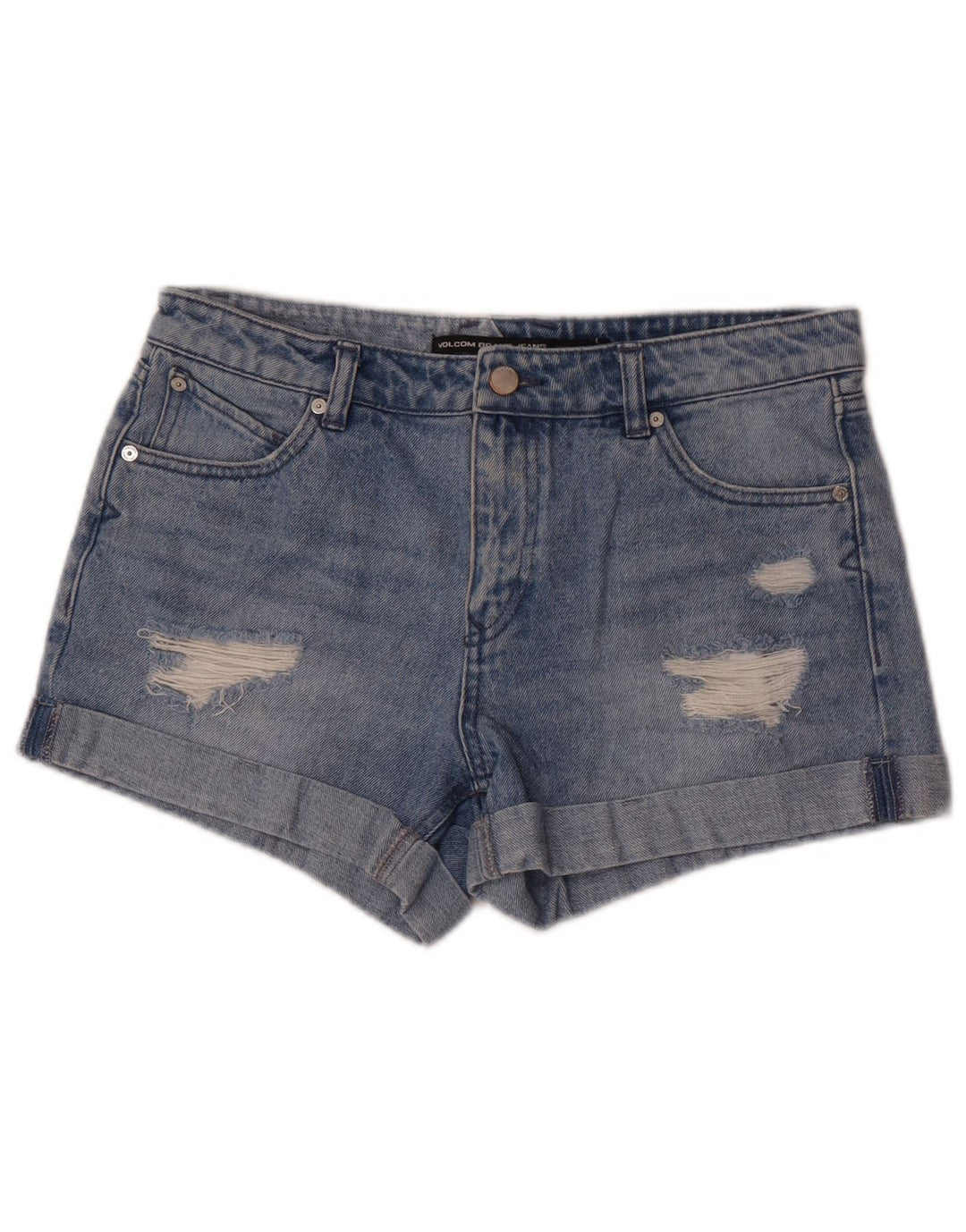 Pantaloncini in denim effetto invecchiato da donna Volcom Boyfriend Fit W28 cotone blu medio