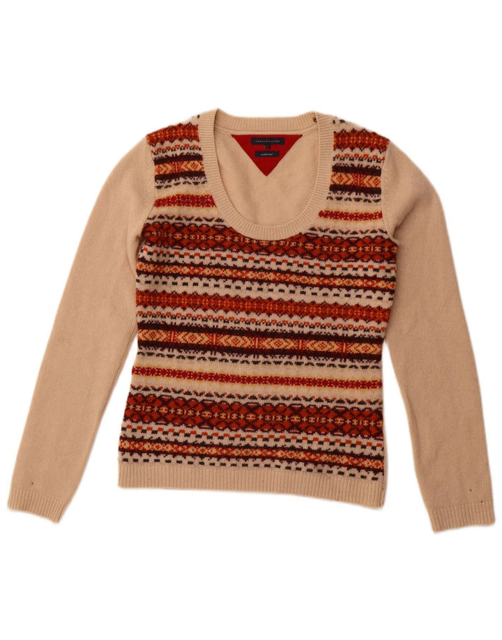 TOMMY HILFIGER Maglione da donna con scollo a barca UK 10 Small Beige Fair Isle