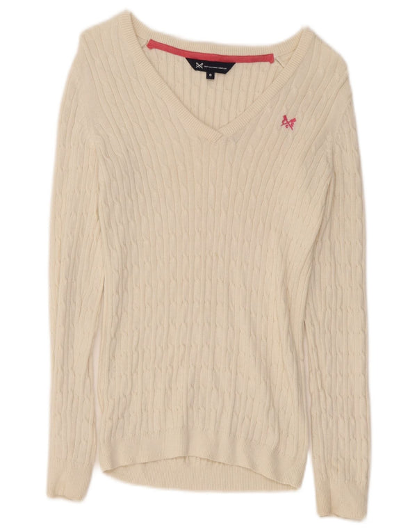 Crew Clothing Maglione da donna con scollo a V UK 8 piccolo cotone bianco
