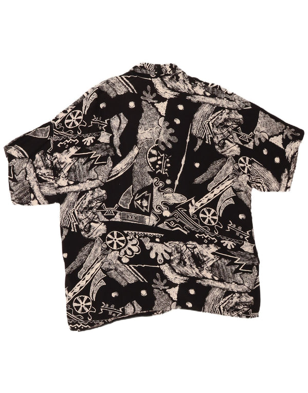 Camicia a maniche corte oversize da donna VINTAGE IT 46 Large Nera geometrica