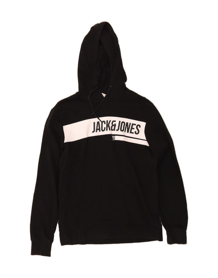 JACK & JONES Mens Graphic Hoodie Jumper Medium Black Cotton Vintage Jack & Jones and Second-Hand Jack & Jones from Messina Hembry 