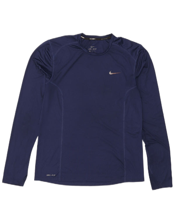Nike Mens Dri Fit Top Long Sleeve Medium Navy Blue Polyester