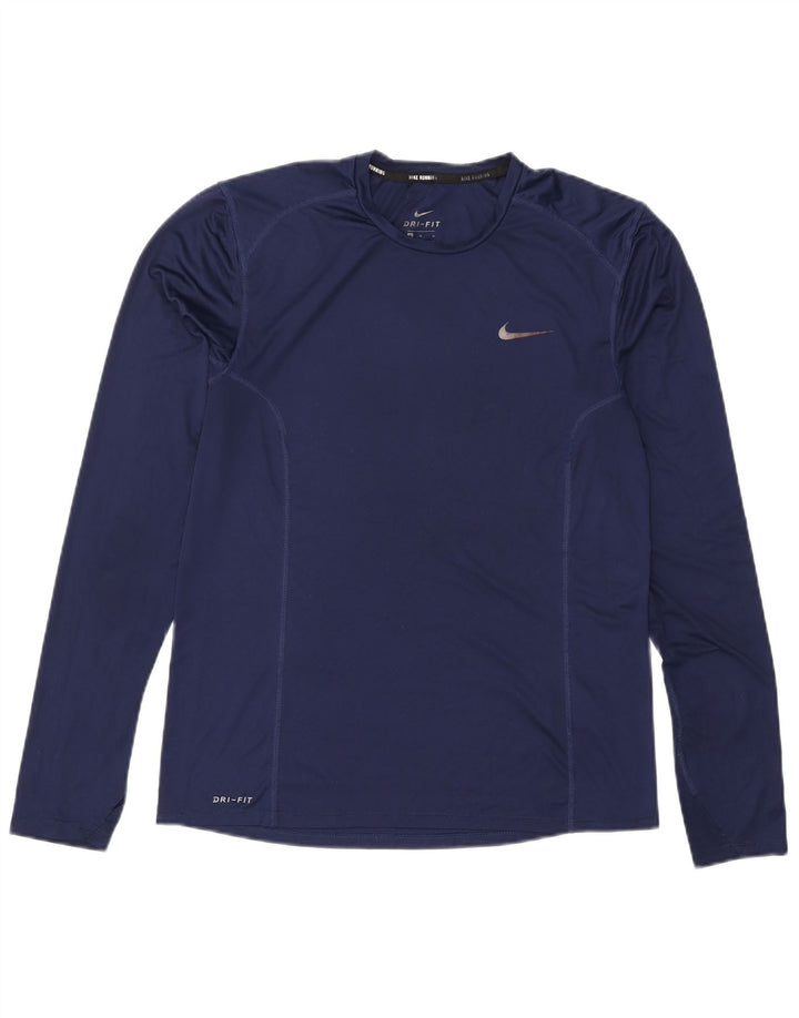 Nike Dri Fit Top da uomo a maniche lunghe in poliestere medio blu navy