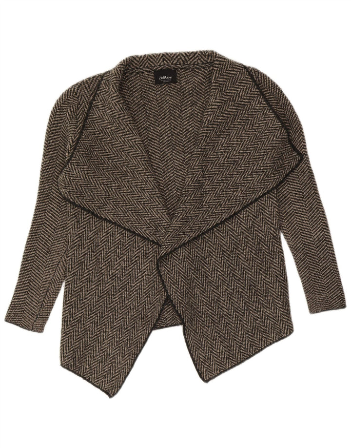 Maglione cardigan aperto asimmetrico da donna Zara UK 10 piccolo grigio a spina di pesce