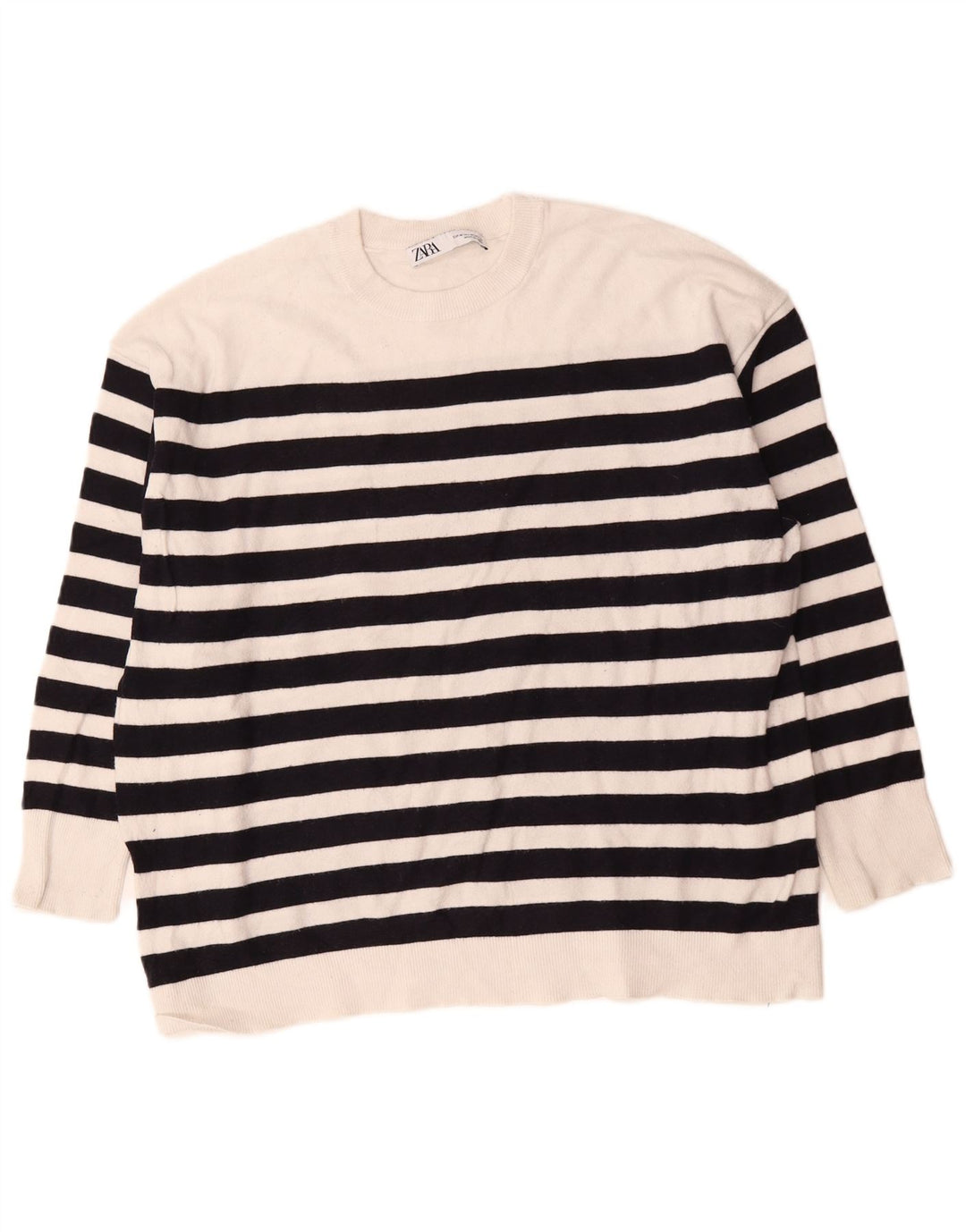 Maglione girocollo oversize da donna Zara UK 14 a righe bianche medie
