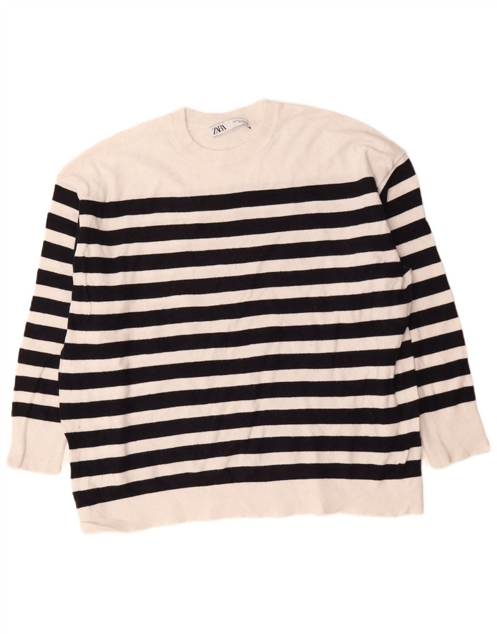 Maglione girocollo oversize da donna Zara UK 14 a righe bianche medie