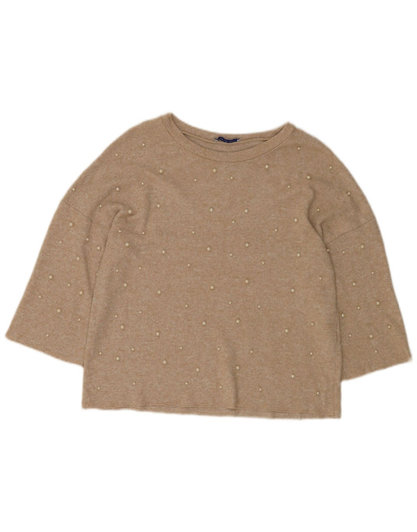 Top Zara da donna con maniche a 3/4 UK 10 piccolo beige maculato