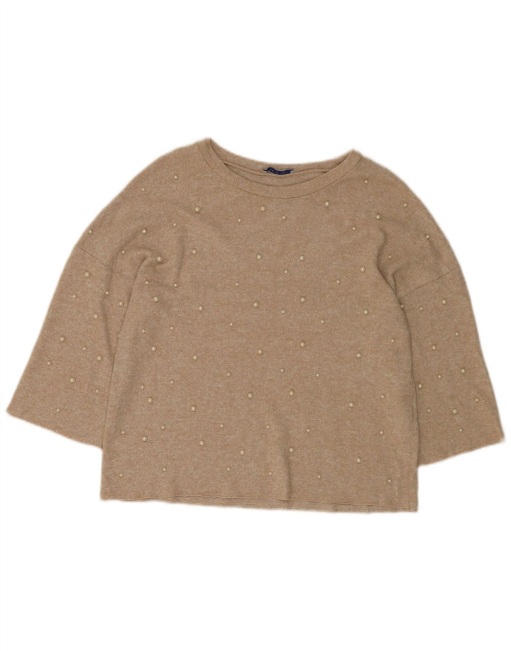 Top Zara da donna con maniche a 3/4 UK 10 piccolo beige maculato