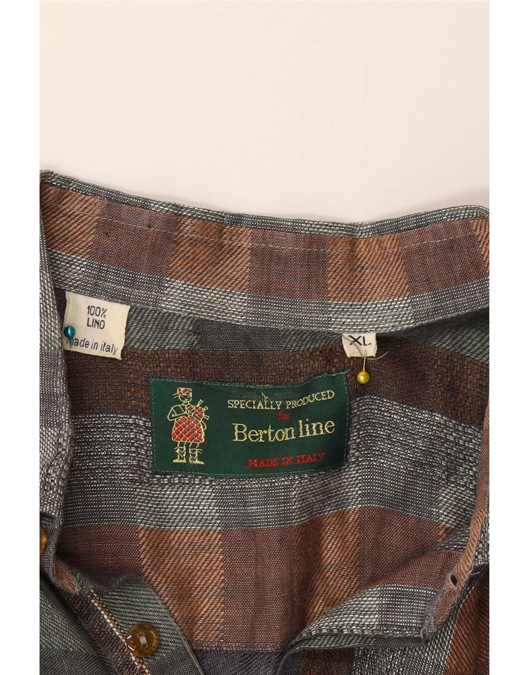 Camicia pullover a maniche corte da uomo vintage XL in lino a quadri multicolore