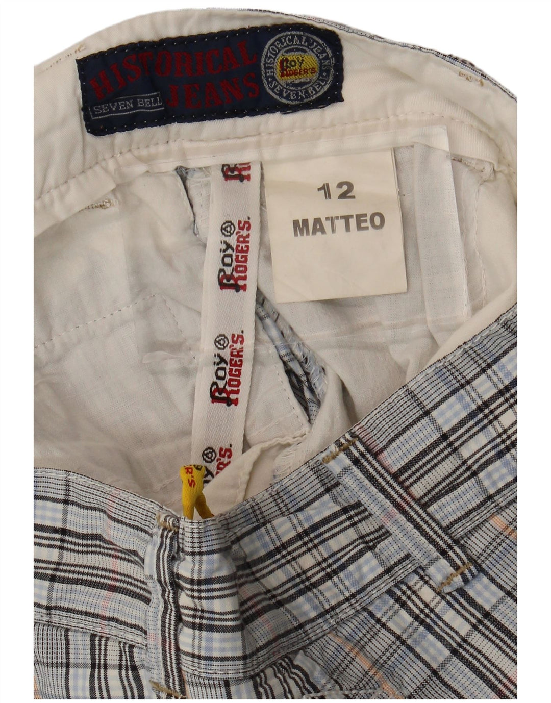 Pantaloncini chino per ragazzi ROY ROGERS 11-12 anni W26 in cotone a quadri blu