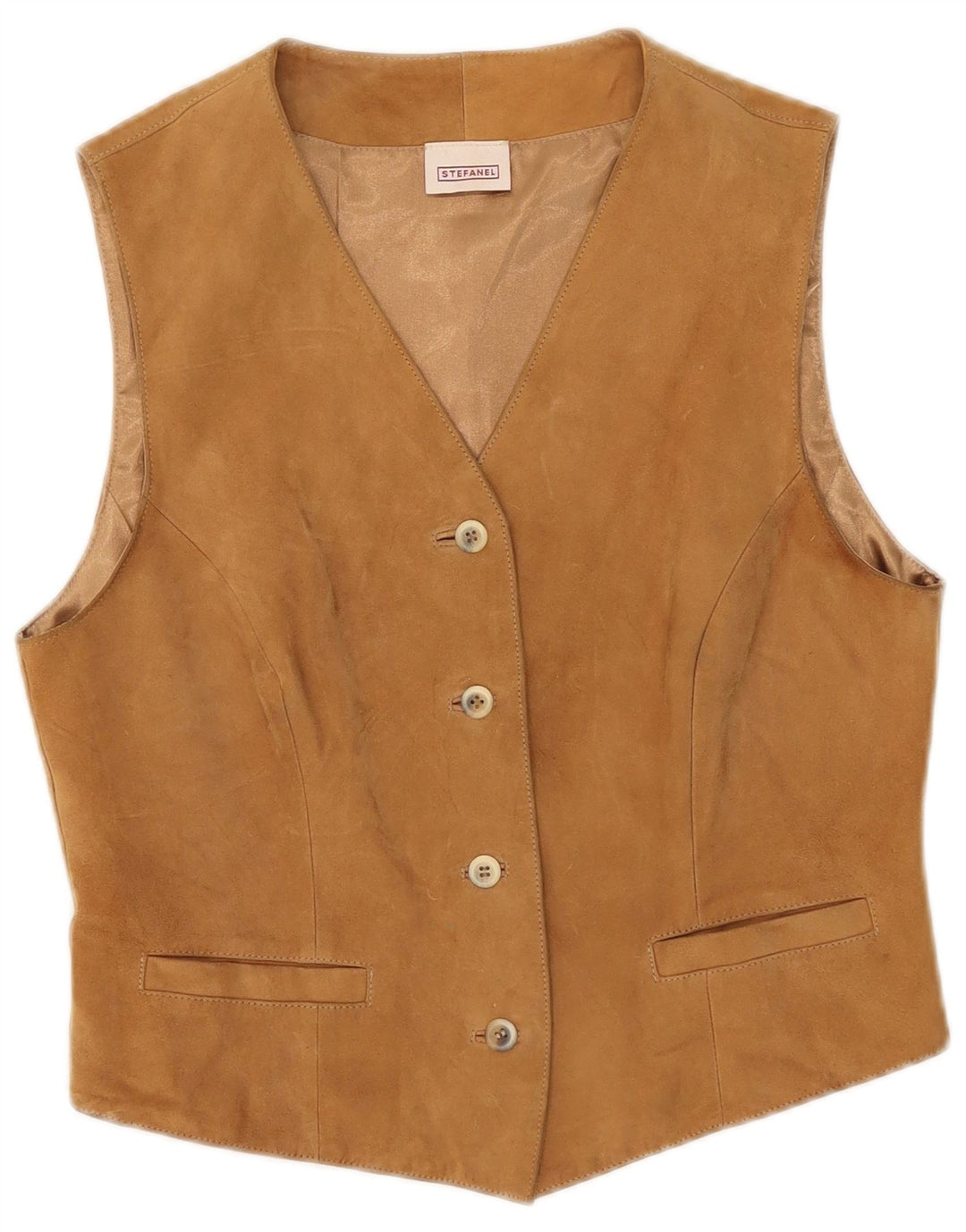 Gilet da donna in pelle scamosciata Stefanel UK 12 Pelle beige medio