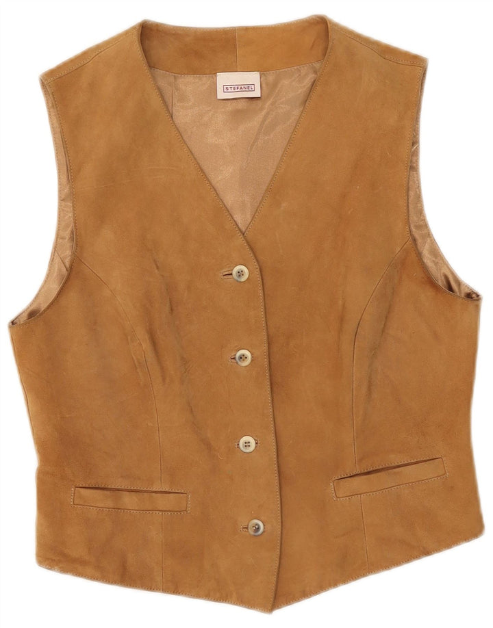 Gilet da donna in pelle scamosciata Stefanel UK 12 Pelle beige medio
