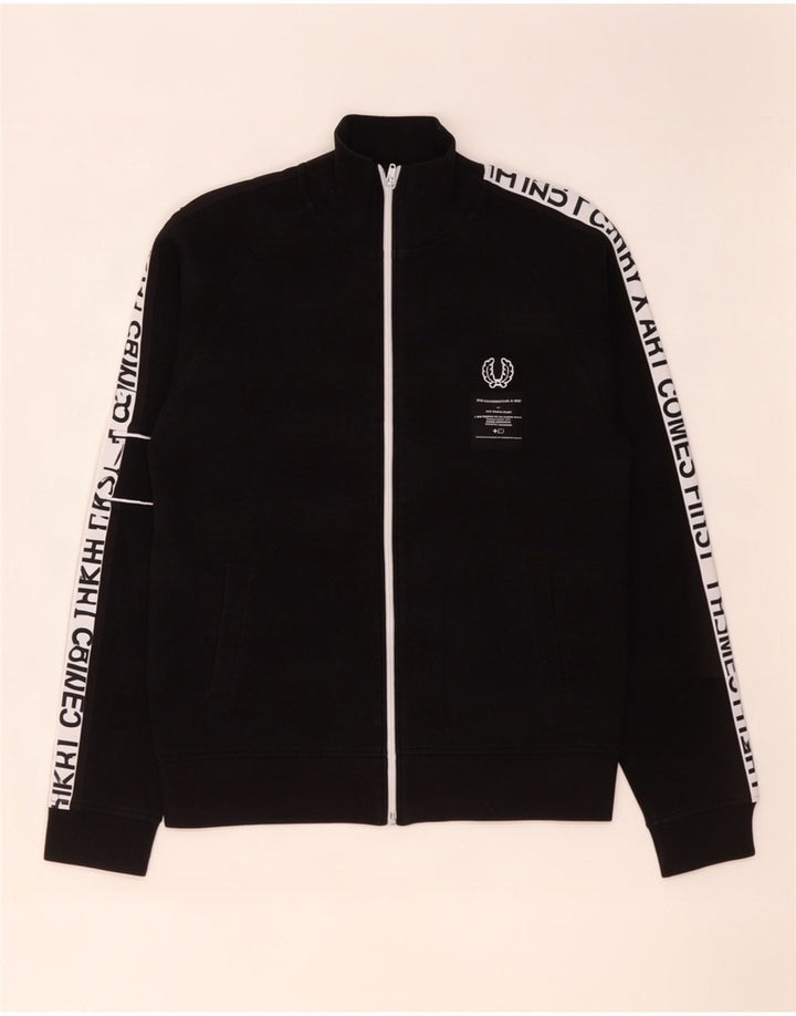 Giacca da ginnastica da uomo con grafica Fred Perry, piccola, in cotone color block nero