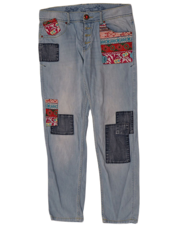 Jeans dritti grafici da donna Desigual W30 L28 cotone patchwork blu